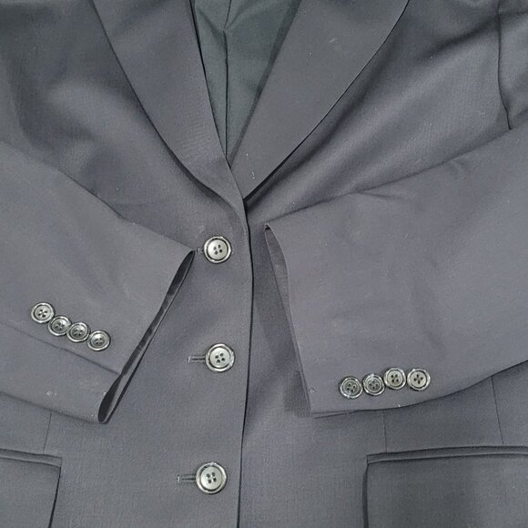 Talbots Blue Italian Wool Stretch 3 Button Peak Blazer USA Made Size 14 - Picture 13 of 16
